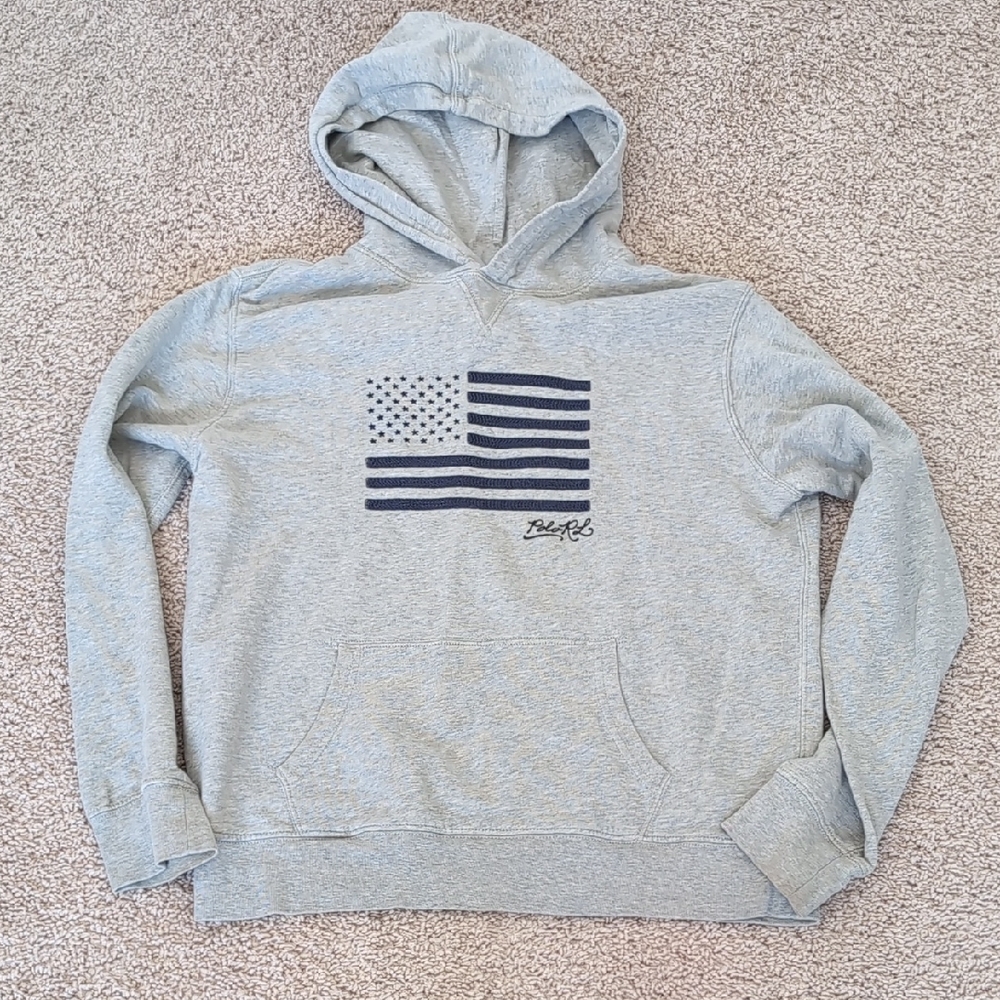 Polo Ralph Lauren Gray Hoodie with Flag Design